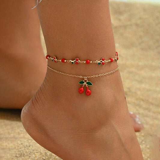 Conjunto de tobilleras dobles CherryTwist: fresco y moderno