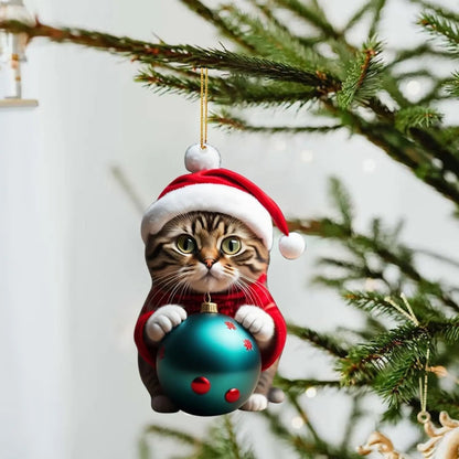 Enfeite de Natal em forma de gato – Decoração gira e festiva para a árvore de Natal