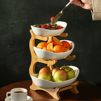Cesto de fruta com vários níveis e compartimentos de arrumação