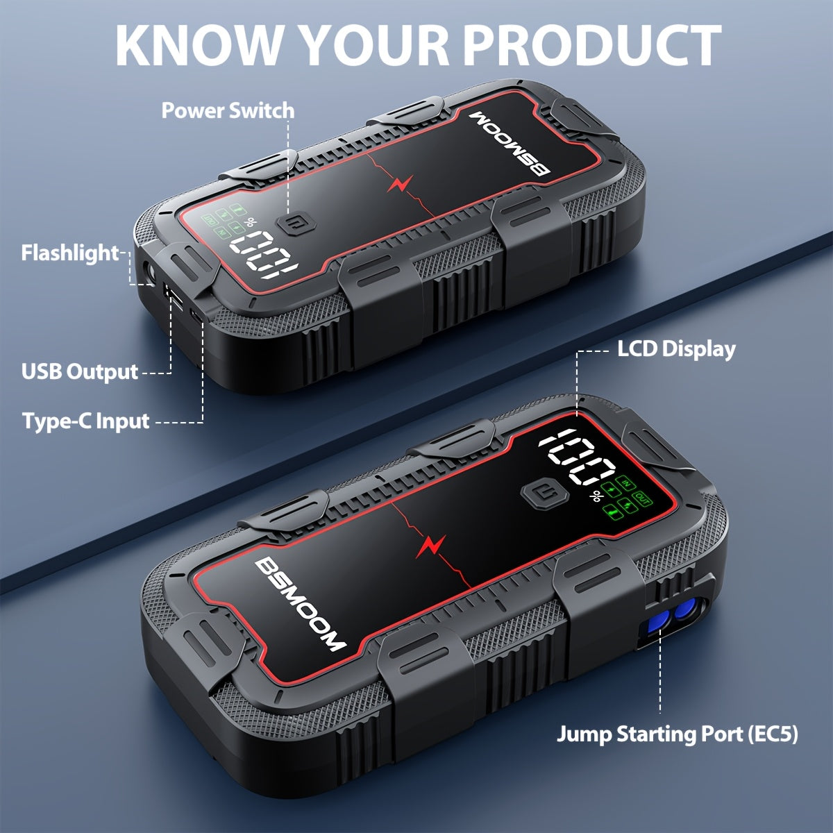 Tragbare 12V Auto-Starthilfe mit Powerbank und Digitalanzeige