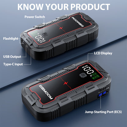Tragbare 12V Auto-Starthilfe mit Powerbank und Digitalanzeige