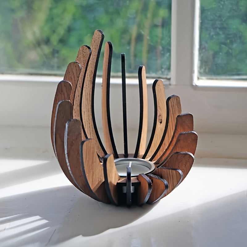 Candelabro de loto bohemio: diseño artesanal en capas de madera