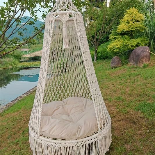 Silla colgante tejida a mano BohoSwing: un ambiente bohemio y relajado