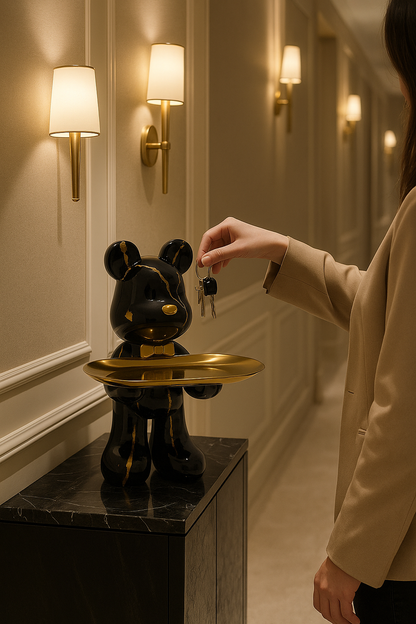 Figura decorativa de oso con bandeja para joyas y objetos pequeños
