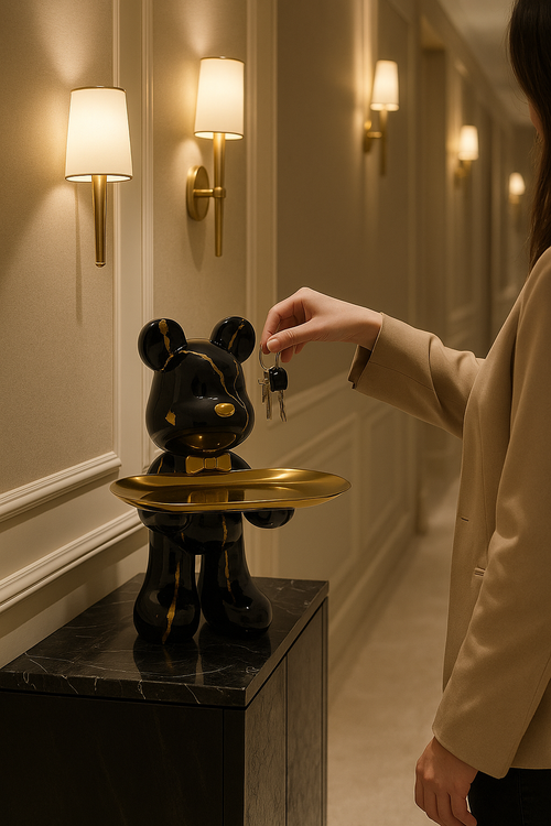 Figura decorativa de oso con bandeja para joyas y objetos pequeños