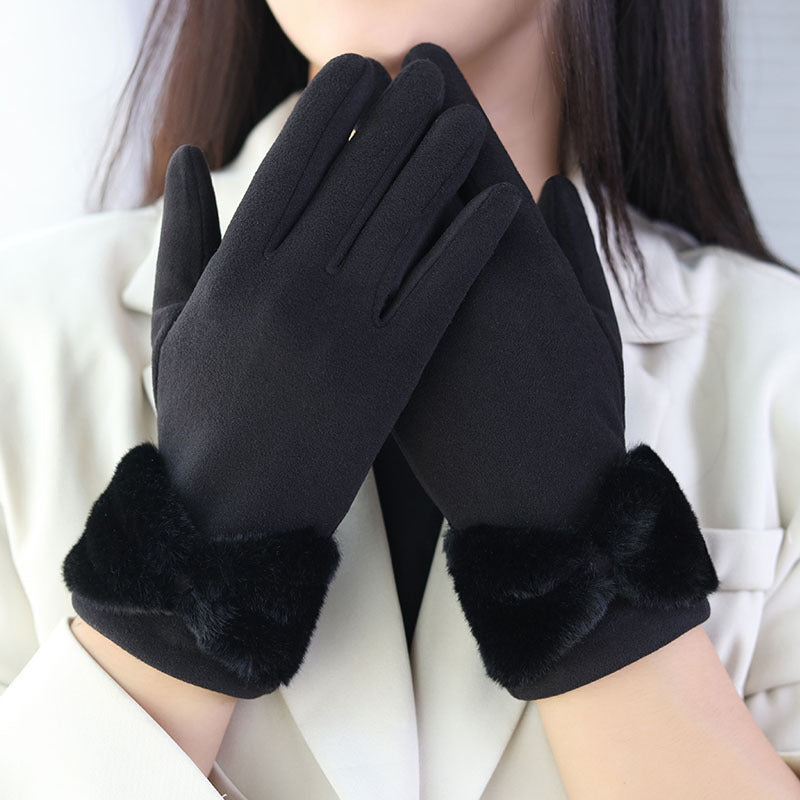 Warme Damen Winterhandschuhe mit Schleife