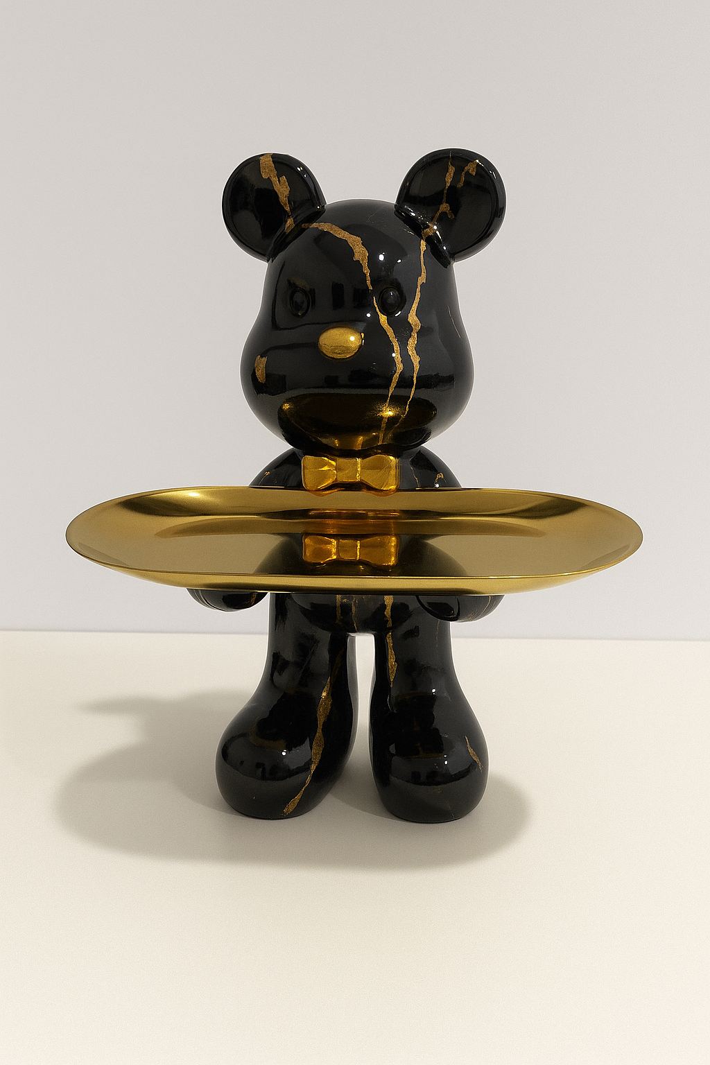 Figura decorativa de oso con bandeja para joyas y objetos pequeños