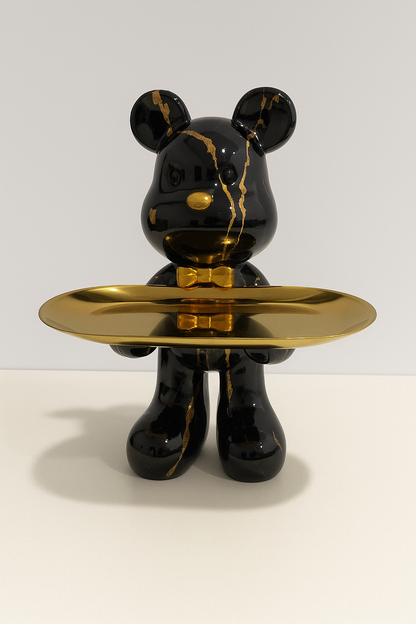 Figura decorativa de oso con bandeja para joyas y objetos pequeños