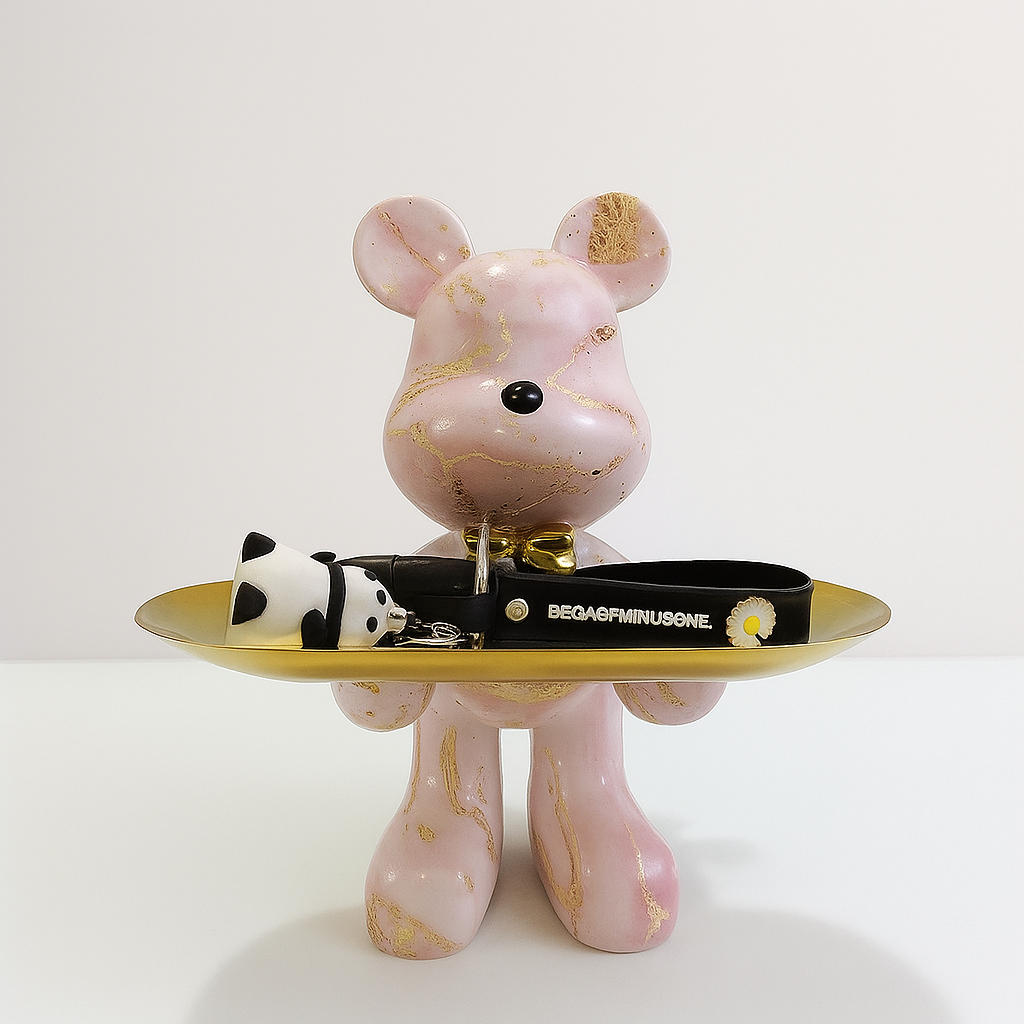 Figura decorativa de oso con bandeja para joyas y objetos pequeños