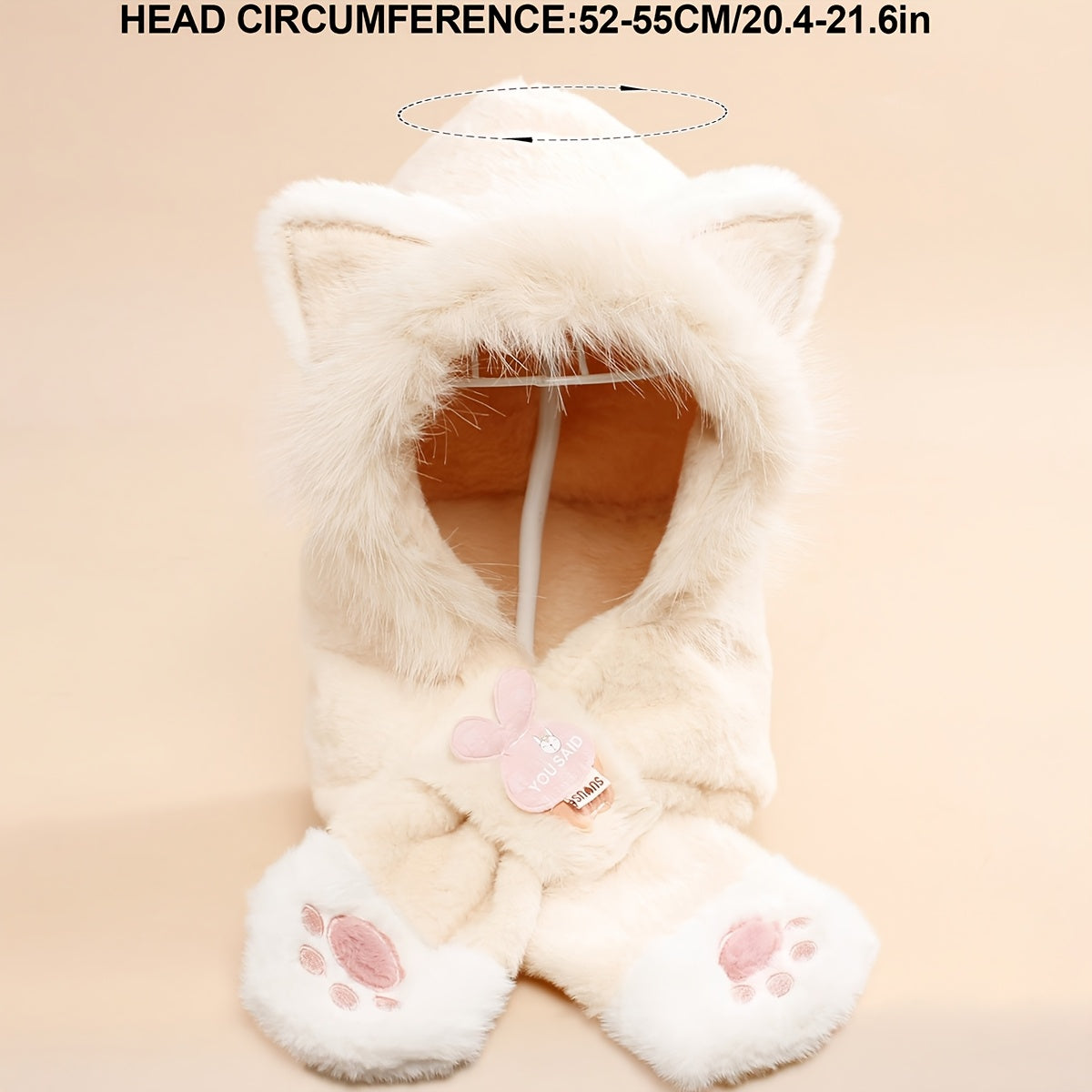 Gorro de peluche para crianças com capuz e design de gato