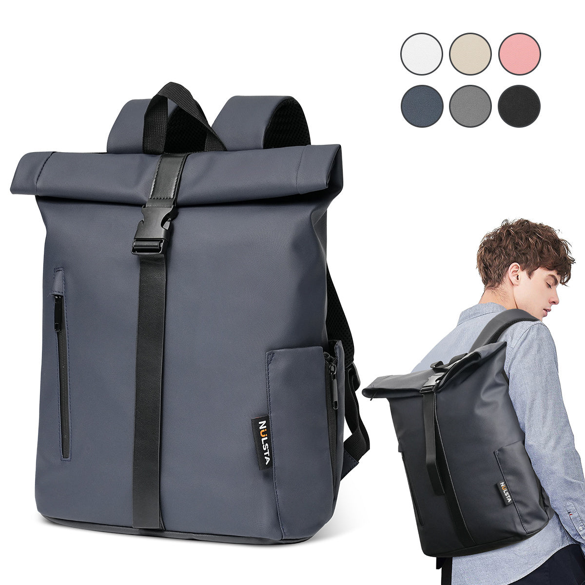 Mochila enrollable ligera con varios compartimentos