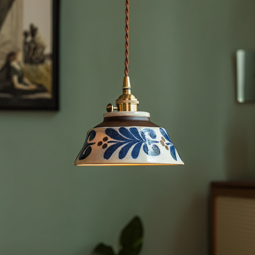 Lámpara colgante de cerámica con estampado floral