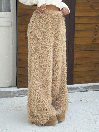 Pantalones de felpa de pierna ancha para mujer