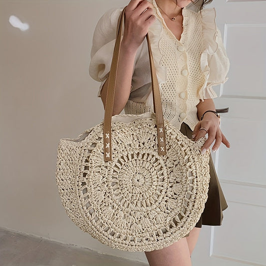 Bolso de hombro redondo de paja SunWave: informal y fresco
