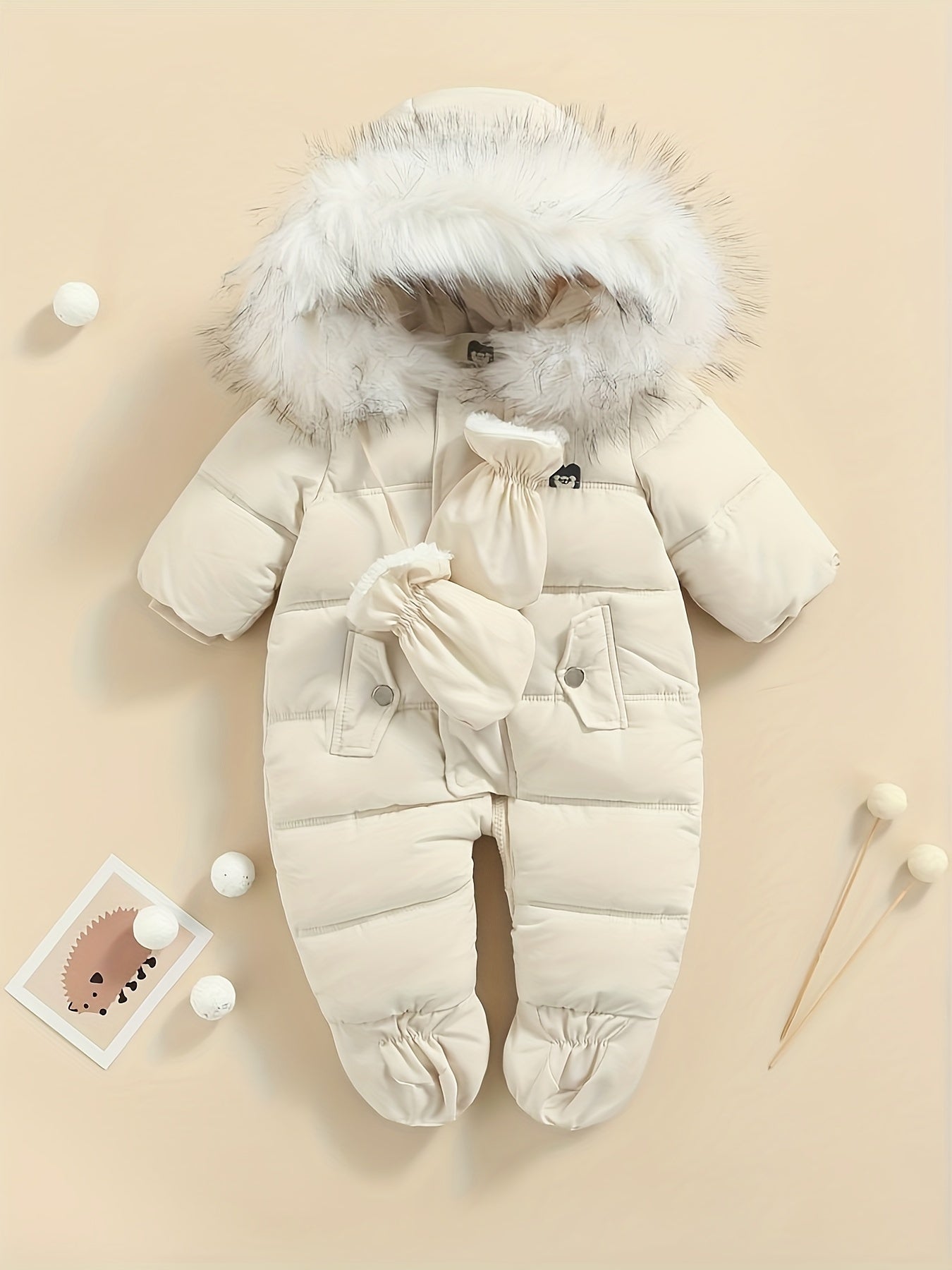 Mono de bebé Snowy: mono de invierno cálido con capucha para uso en exteriores