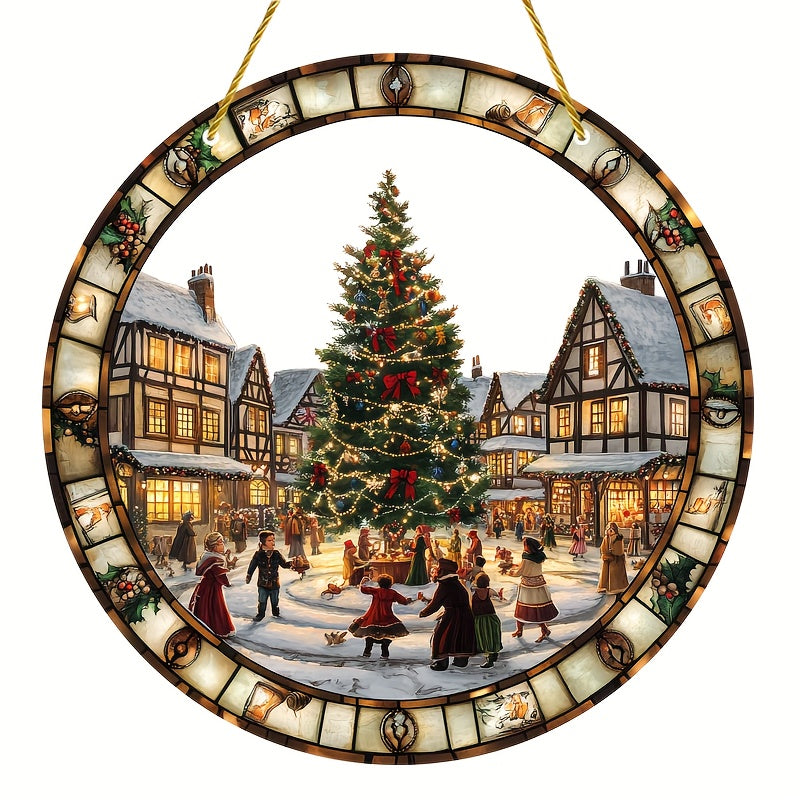 Weihnachtlicher Fensteranhänger mit Weihnachtsdorf-Motiv