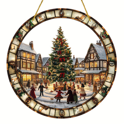Weihnachtlicher Fensteranhänger mit Weihnachtsdorf-Motiv