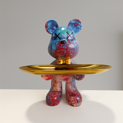 Figura decorativa de oso con bandeja para joyas y objetos pequeños
