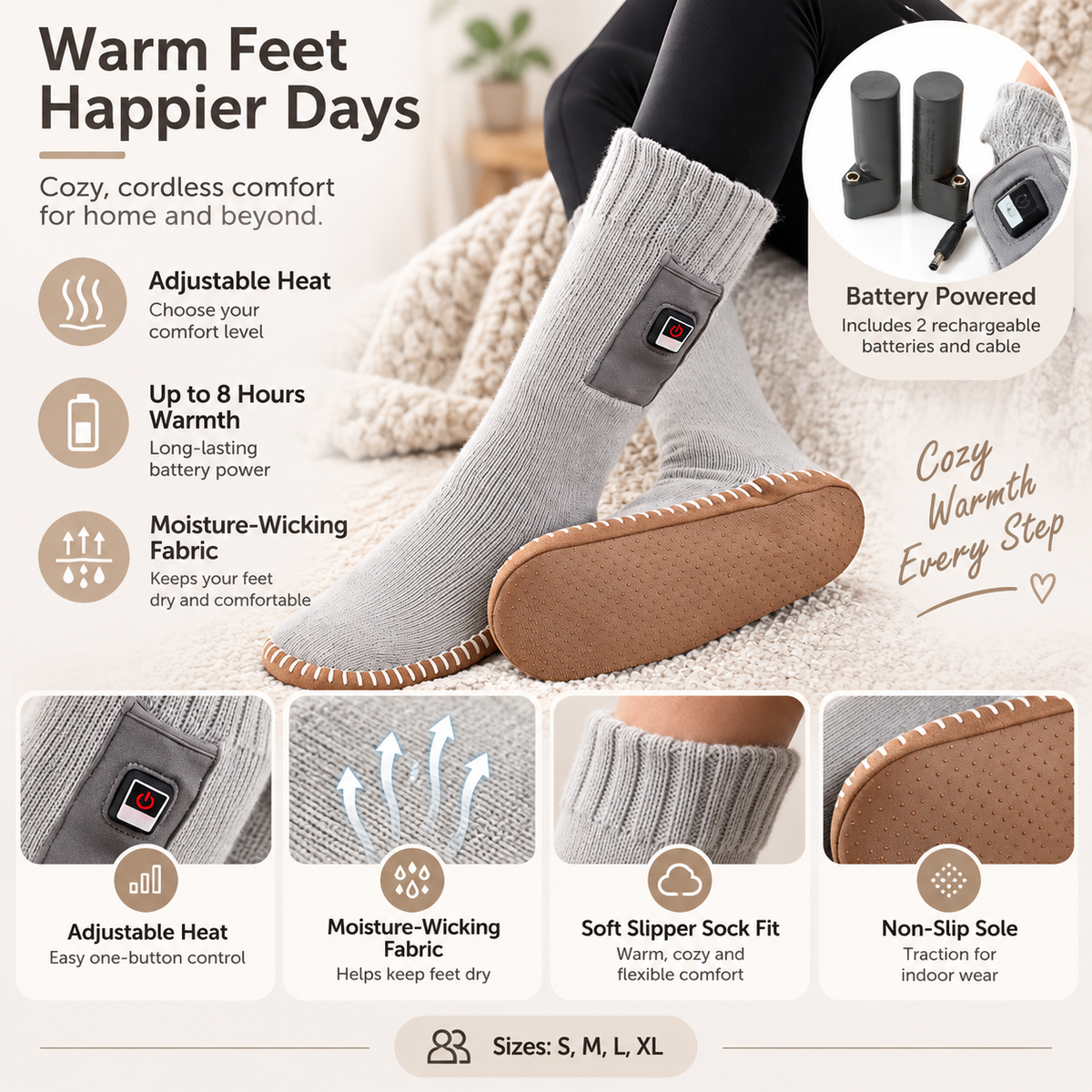 Calcetines térmicos recargables con suela antideslizante