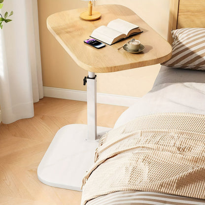 Mesa auxiliar regulable en altura con tablero de madera para sofá y cama