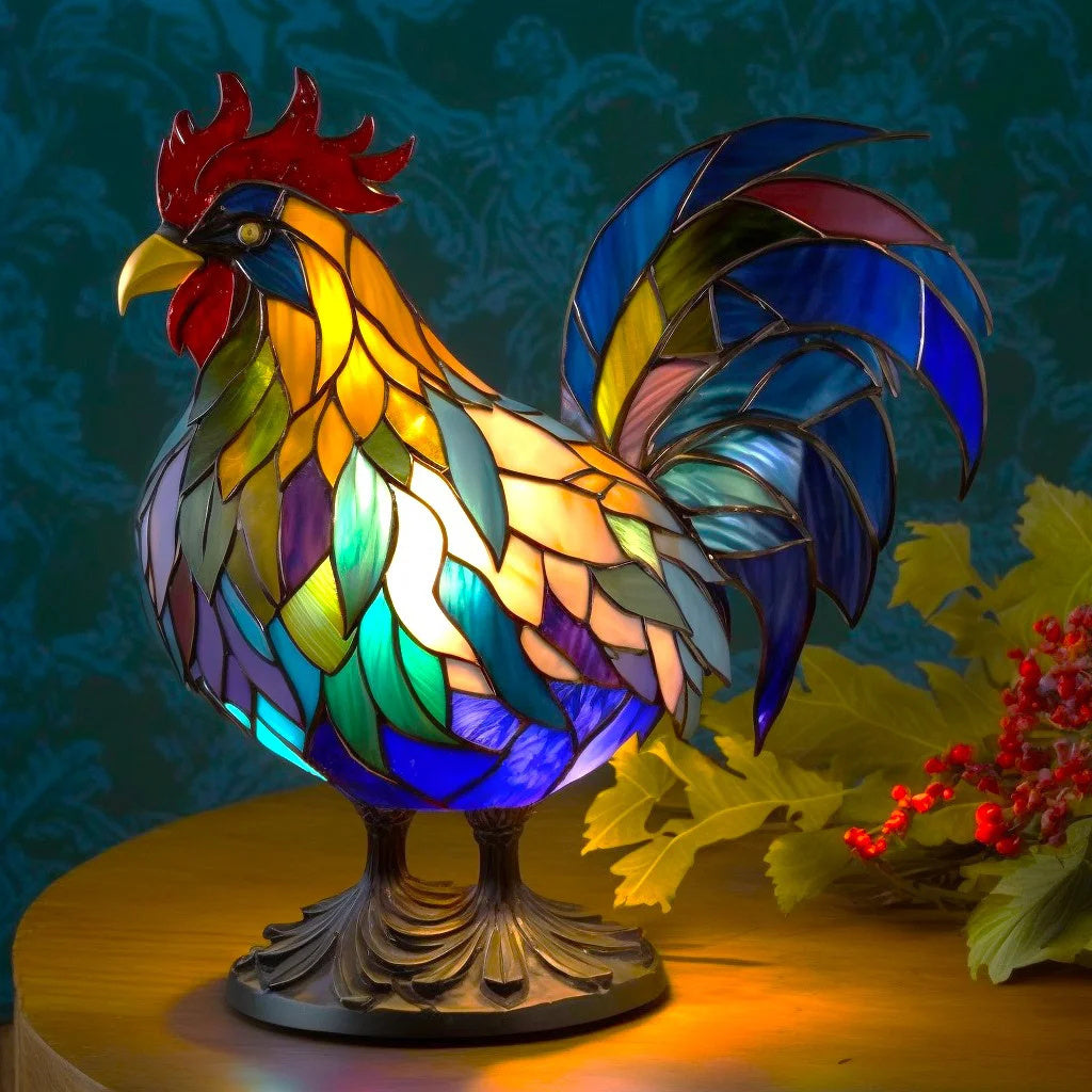 Buntglas-Tierlampe mit farbenfrohem Lichteffekt
