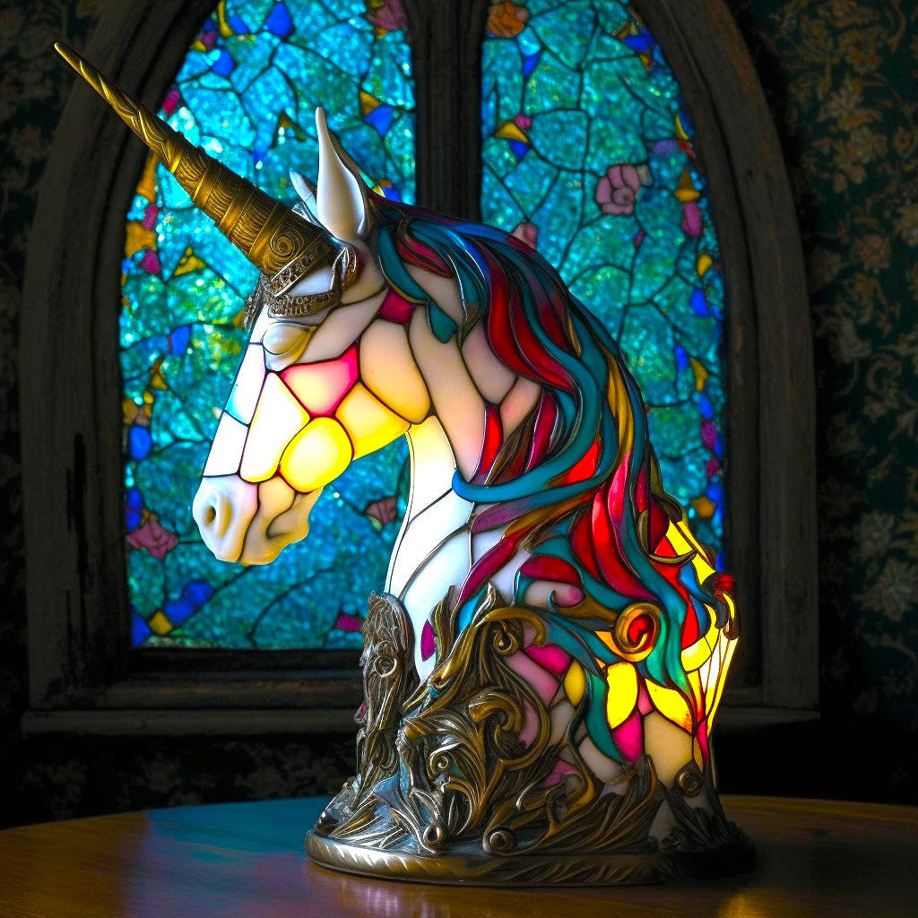 Buntglas-Tierlampe mit farbenfrohem Lichteffekt