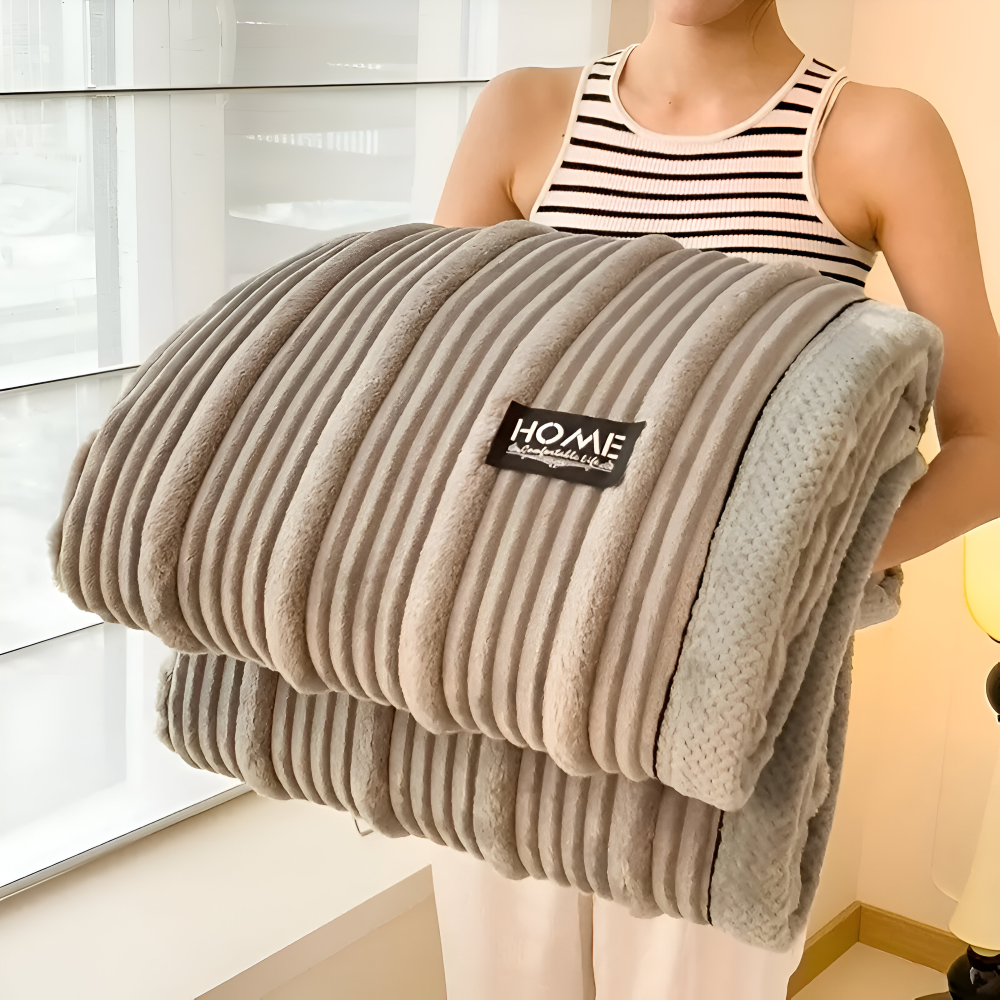 Manta de forro polar para el hogar a rayas con textura