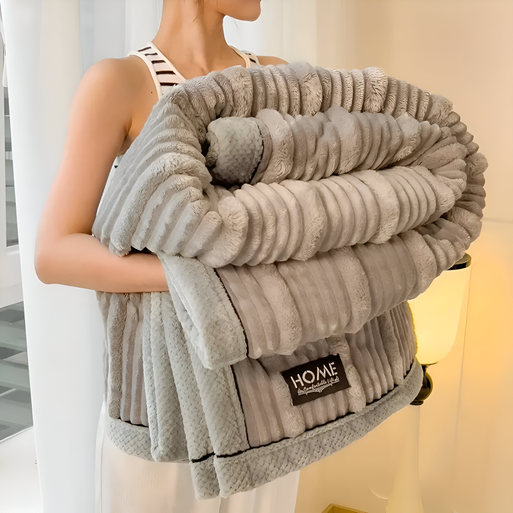 Manta de forro polar para el hogar a rayas con textura
