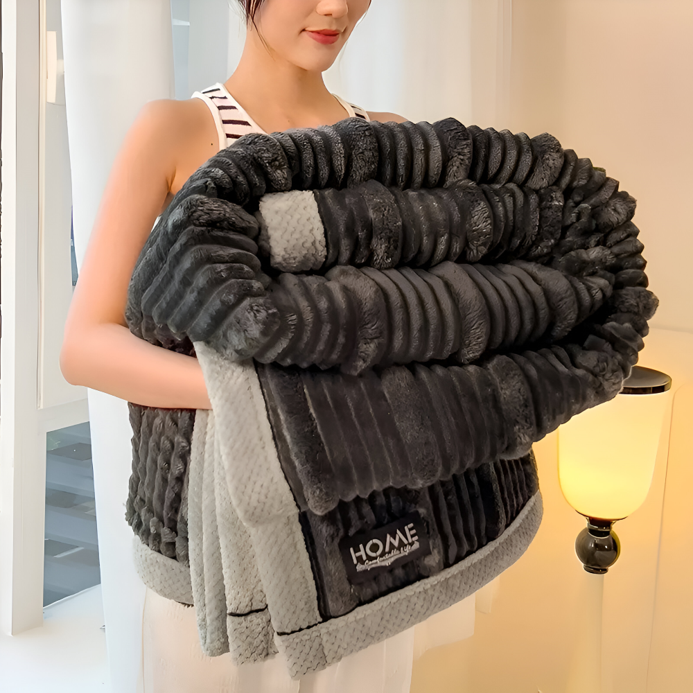 Manta de forro polar para el hogar a rayas con textura