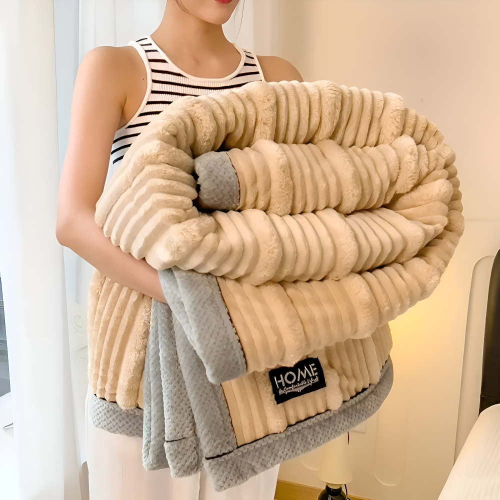 Manta de forro polar para el hogar a rayas con textura
