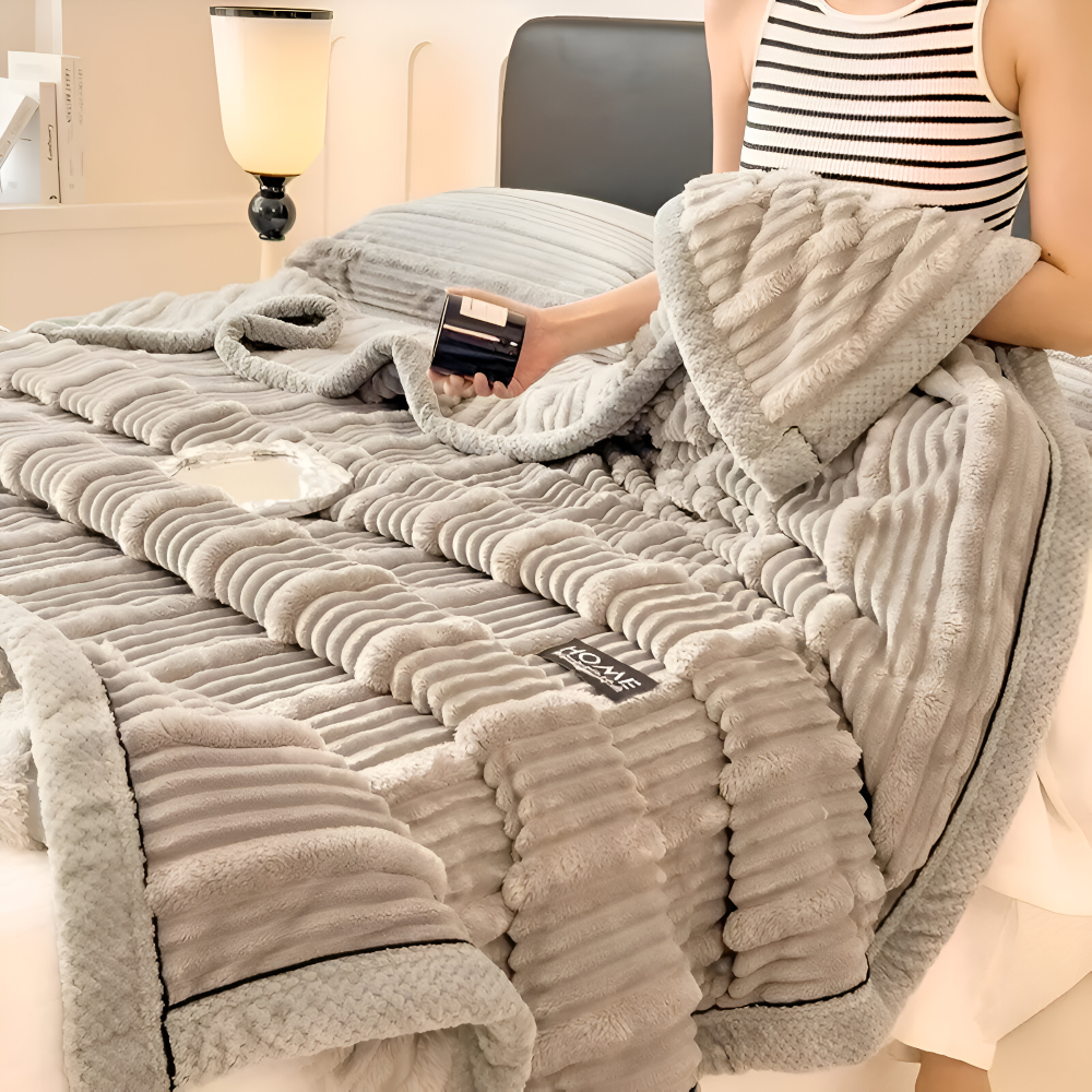 Manta de forro polar para el hogar a rayas con textura