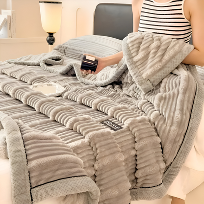 Manta de forro polar para el hogar a rayas con textura