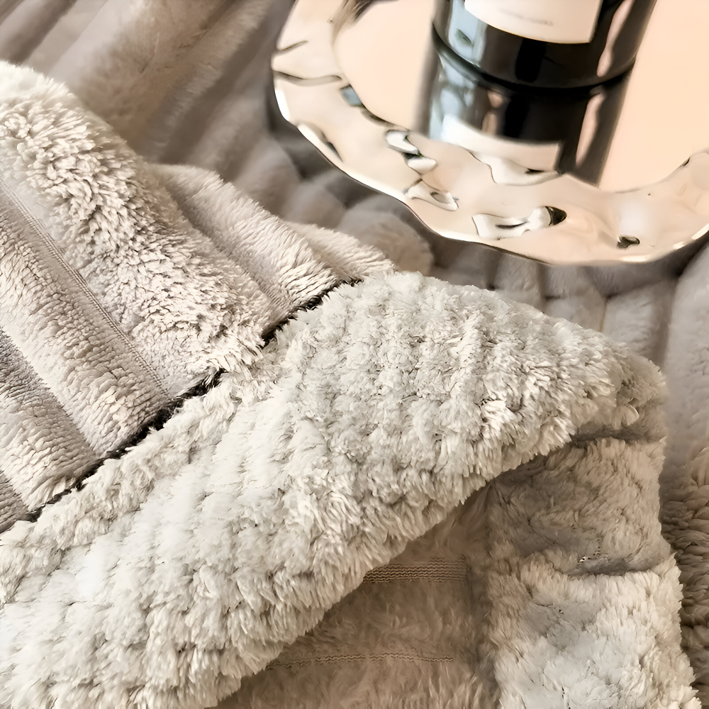 Manta de forro polar para el hogar a rayas con textura