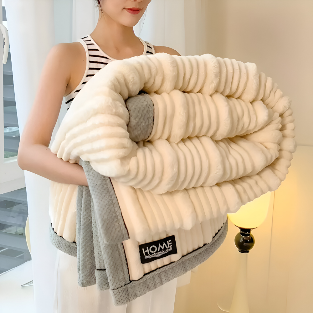 Manta de forro polar para el hogar a rayas con textura