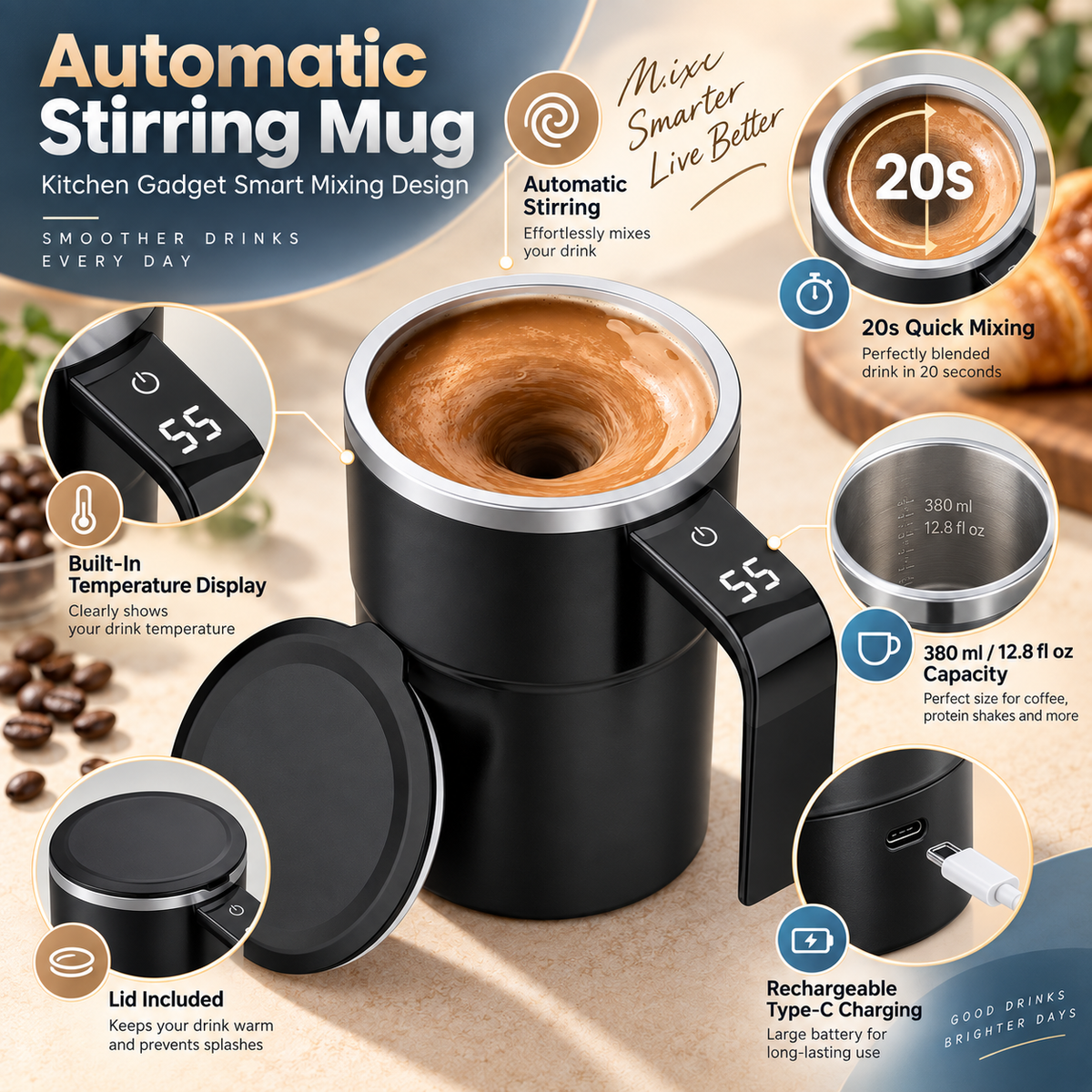 Automatischer Rührbecher mit Temperaturanzeige