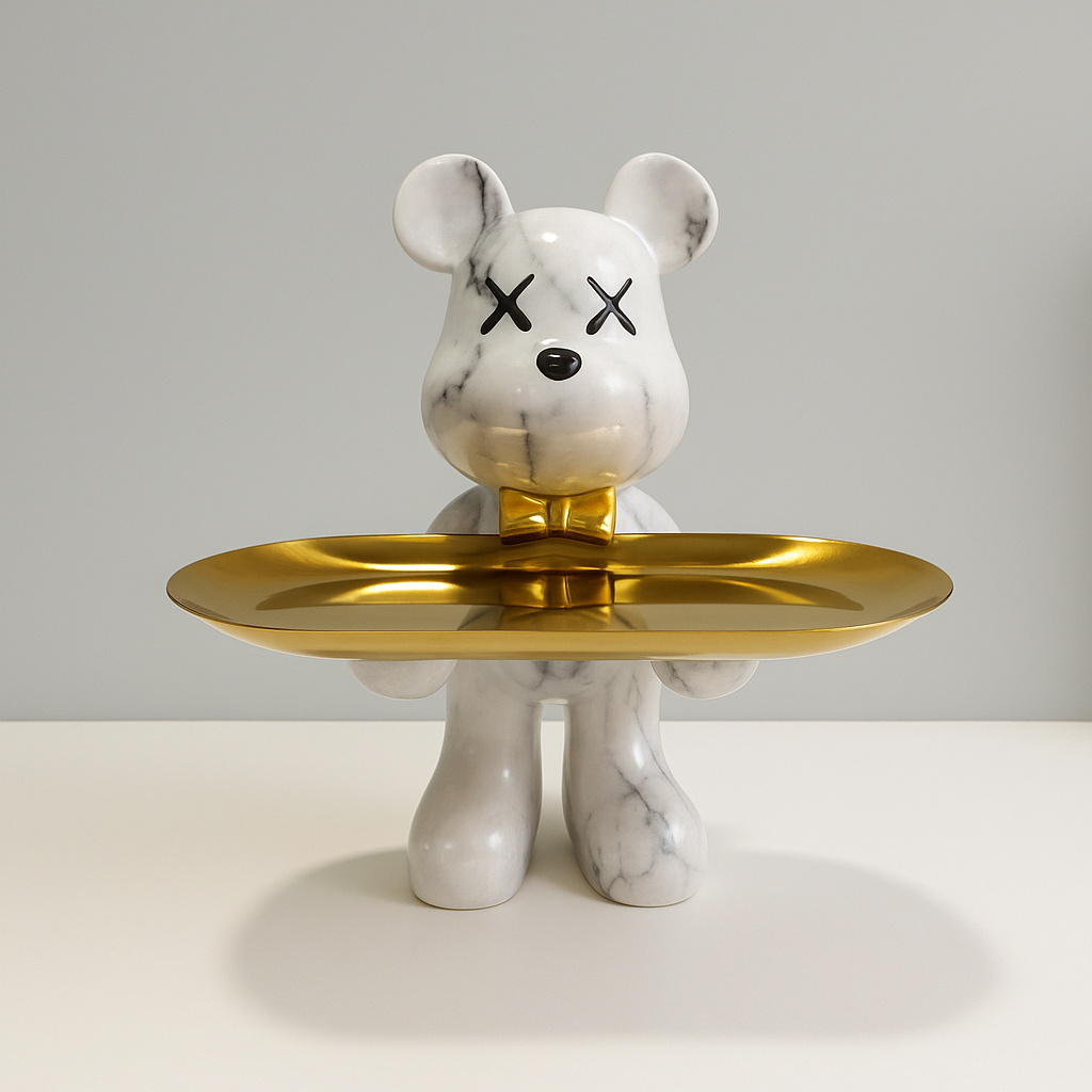 Figura decorativa de oso con bandeja para joyas y objetos pequeños