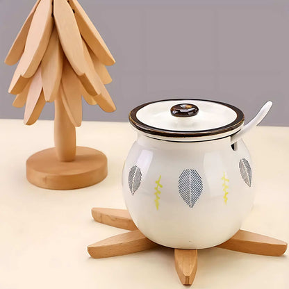 Juego de posavasos de madera con soporte decorativo en forma de árbol