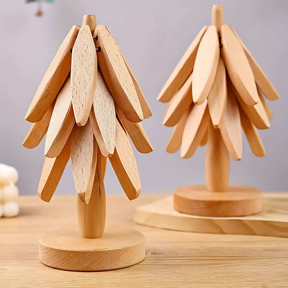 Juego de posavasos de madera con soporte decorativo en forma de árbol