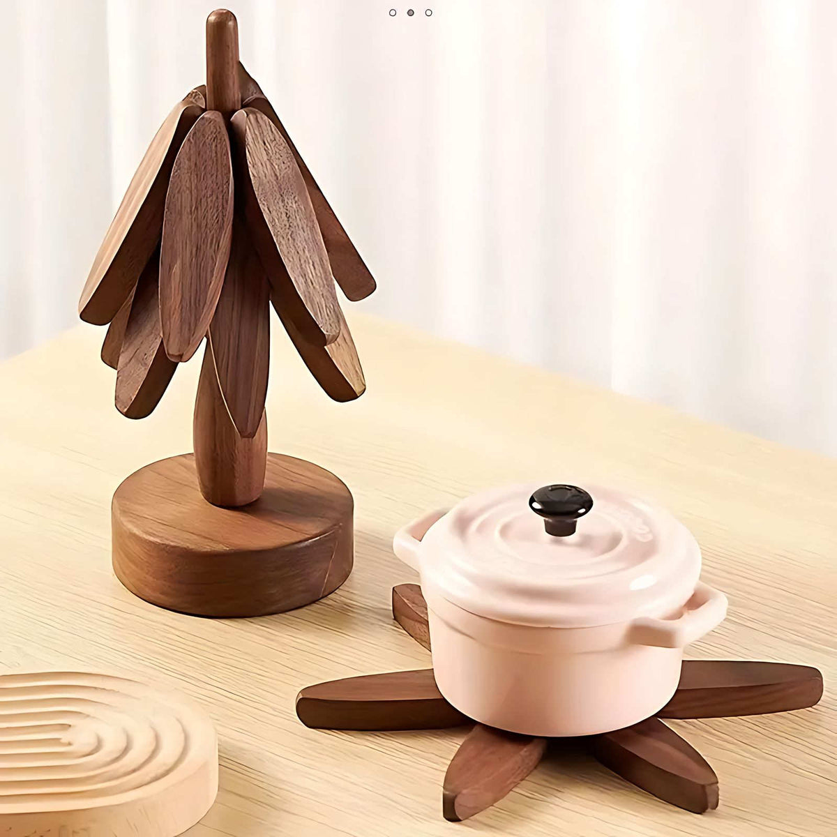 Juego de posavasos de madera con soporte decorativo en forma de árbol