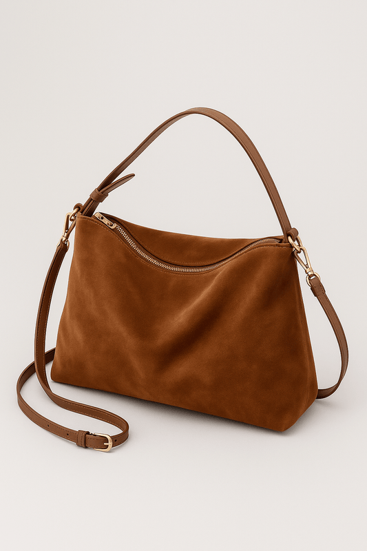 Damen-Schultertasche aus Velourslederoptik mit Reißverschluss