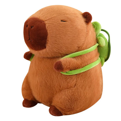 Peluche capivara com mochila tartaruga – macia e super fofa