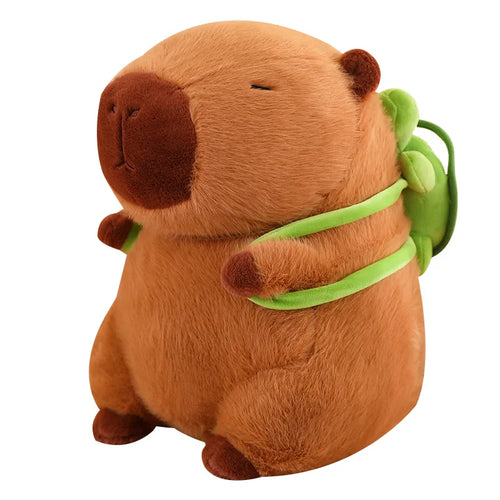 Peluche capivara com mochila tartaruga – macia e super fofa