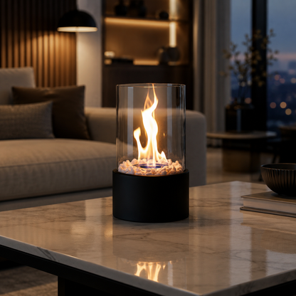 Tischkamin mit Glaszylinder
