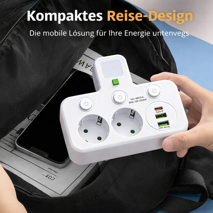 Regleta de pared con 4 tomas, puertos USB y luz nocturna