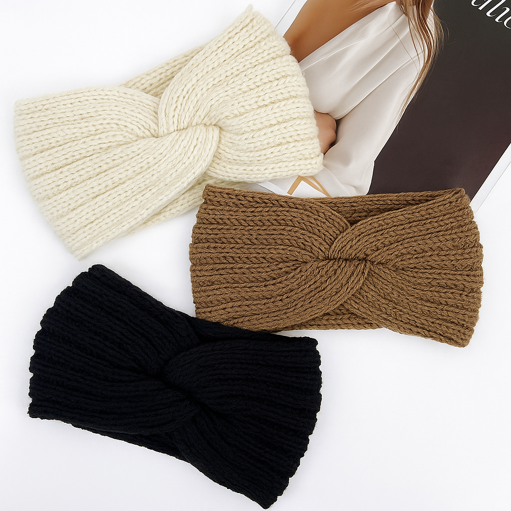 Diadema de punto para mujer con nudo y diseño acanalado