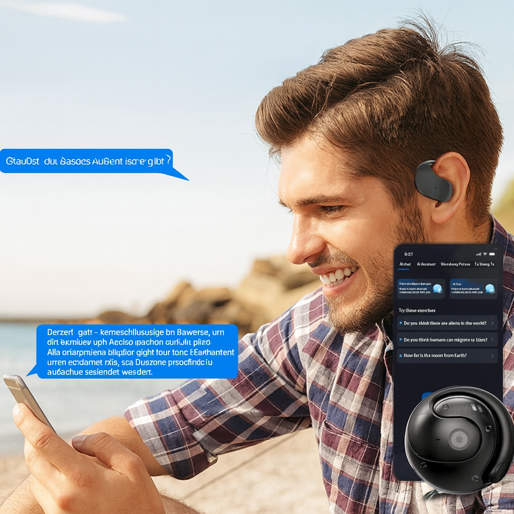 Auscultadores Bluetooth com tradução de idiomas em tempo real e estojo de carregamento
