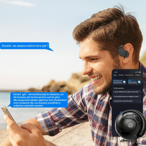 Auscultadores Bluetooth com tradução de idiomas em tempo real e estojo de carregamento