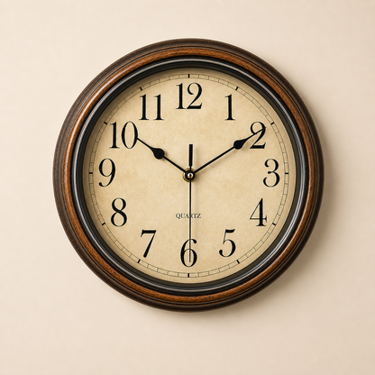 Reloj de pared clásico con marco de madera y números fáciles de leer