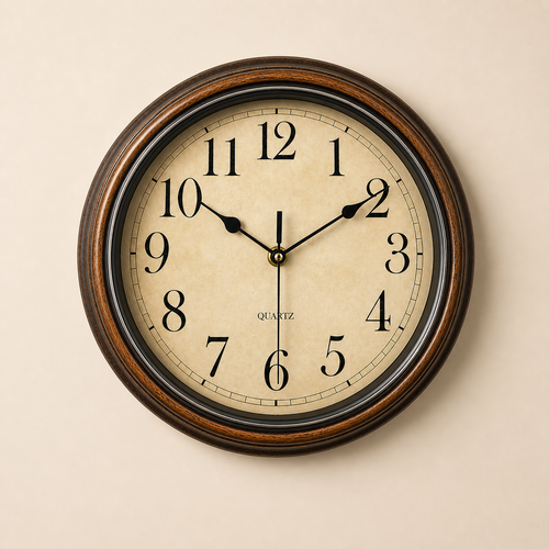 Reloj de pared clásico con marco de madera y números fáciles de leer