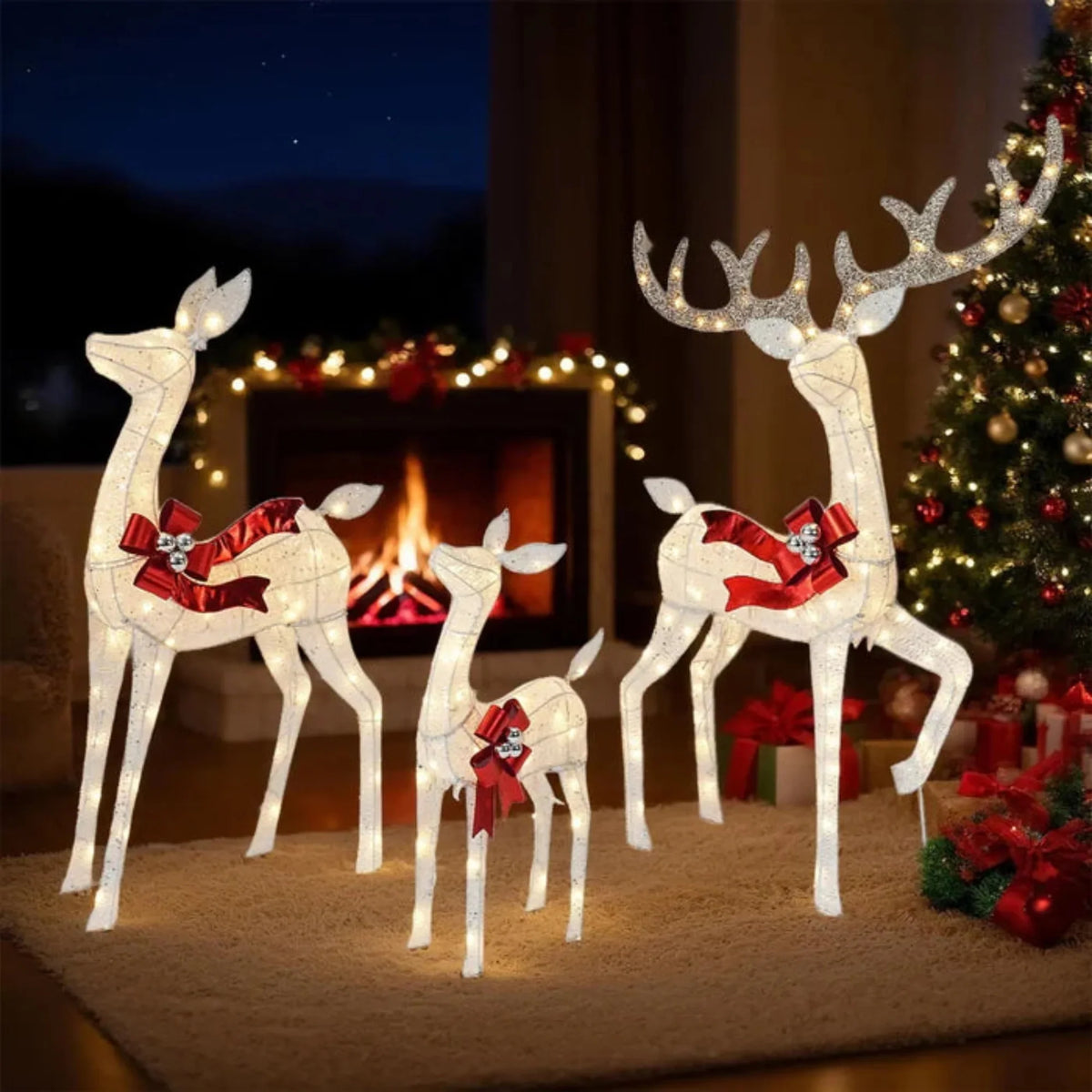 Beleuchtete Weihnachts-Rentierfamilie für den Außenbereich
